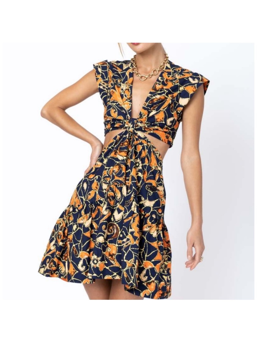 A.L.C. Lexi Dress Navy and Orange Tie-Front Mini Dress